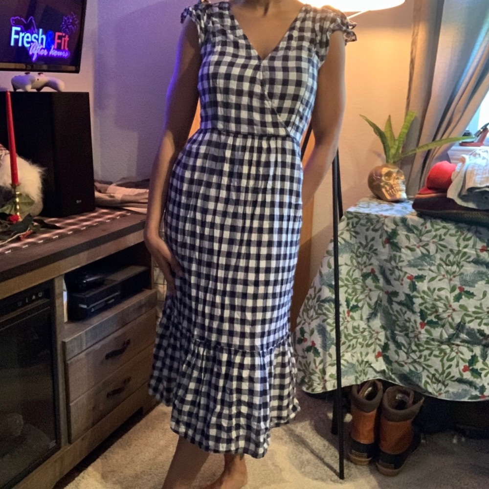Navy and White Checkered Maxi Dress